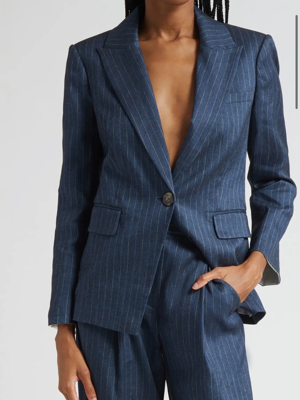 Veronica Beard Navy Pinstripe Single-Button Blazer